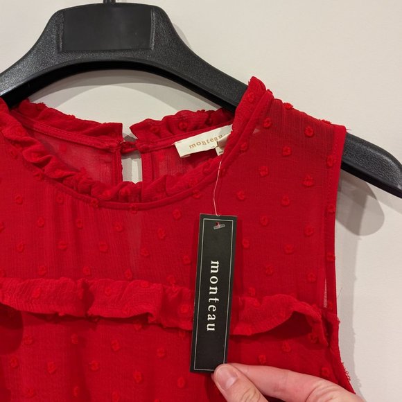 Monteau | NWT Red Sleeveless Ruffled Dress - Picture 8 of 9
